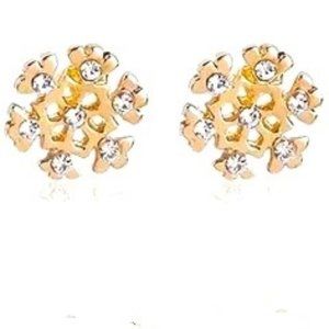 Snowflake Earrings Rhinestones Fun Stud Winter Holiday Christmas Gold Festive
